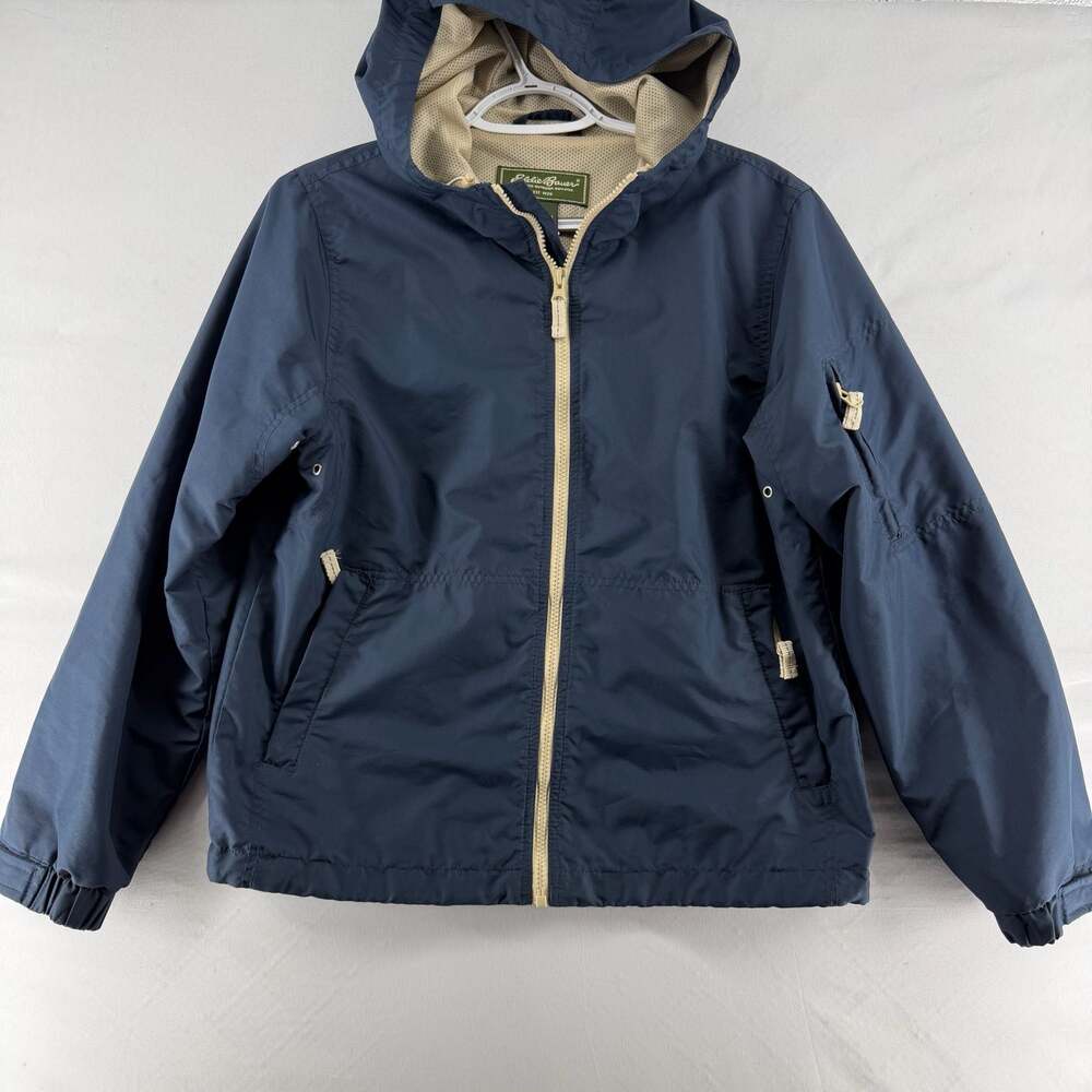 1383 S- Eddie Bauer Navy Blue Hooded Windbreaker Rain Jacket